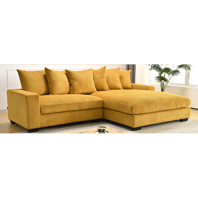Corduroy L-Shaped Sectional, Right Hand Facing, Yellow Corduroy