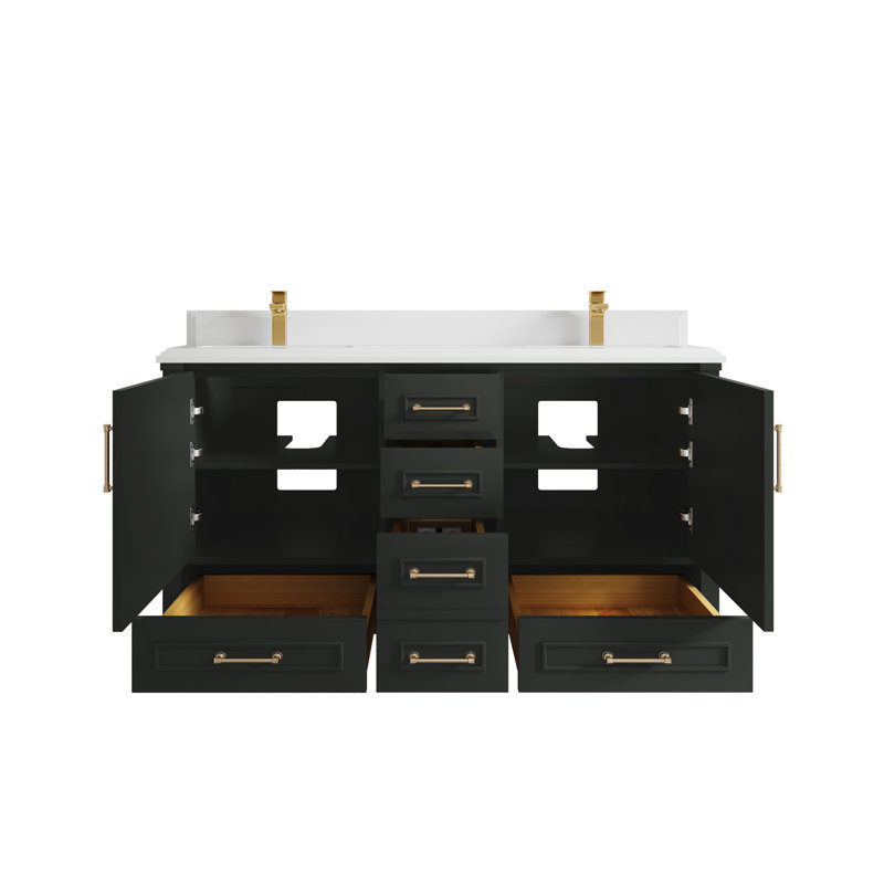 Ensemble de meuble-lavabo double 60 po Aberdeen, Blanc, Bitume