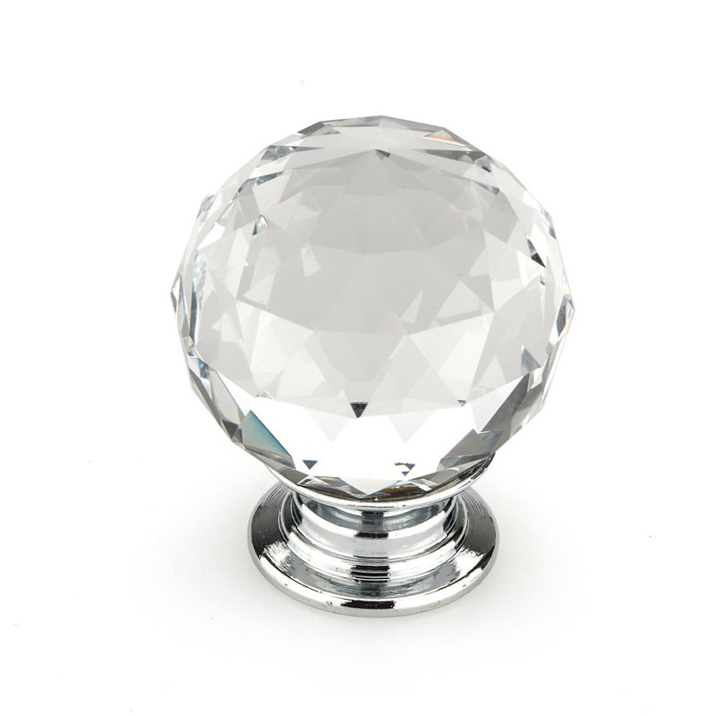 1 3/16" Diameter Round Knob, Clear/Chrome