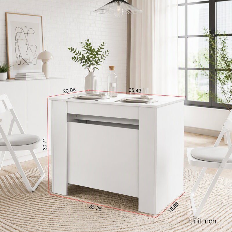 Table de salle à manger multifonctionnelle extensible, White