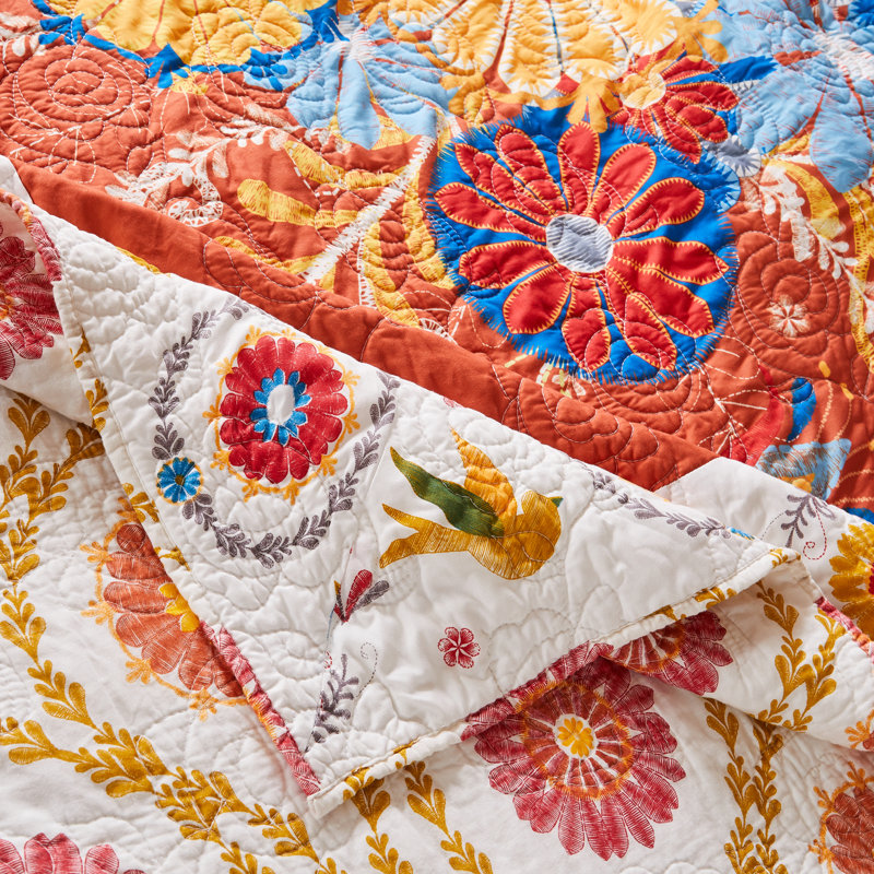Ensemble de courtepointe réversible floral Topanga, Courtepointe très grand + 2 très grandes taies d