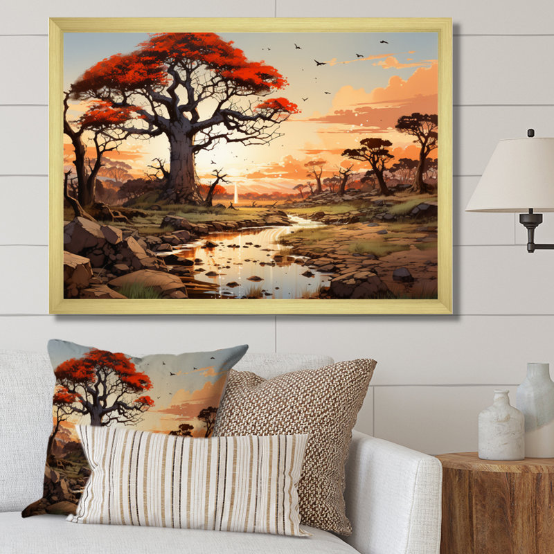 «African Baobab Tales II» sur toile, H 24 po x l 32 po x P 1 po, Encadrement doré