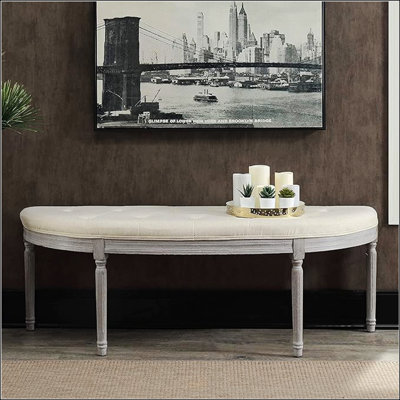 Banc rembourré capitonné beige clair Coastal