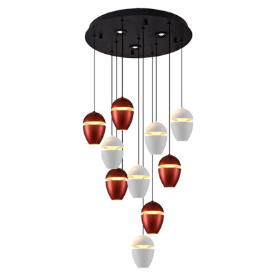 Cassen Elegant Metal Chandelier with Opal Glass Cap, 15.7 inches Diameter x 47.2 inches Height | 1 x 110W LED Socket, 3000K, 12000 Lumens | Stylish White & Brown Design for Modern Dining & Living Spaces, Fully Assembled
