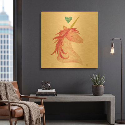 'Unicorn Magic I Heart Sq' By Melissa Averinos Gold Metal Wall Art, 36" x 36"