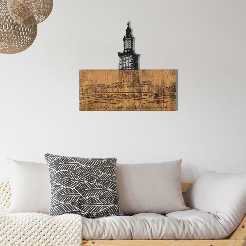 Élégant accessoire mural décoratif en bois, noir et noyer, 21,3 po x 22,8 po | Structure 100% bois robuste (épaisseur: 1,2 po) et conception 100% métal durable (épaisseur: 0,05 po) | Parfait pour la décoration intérieure et les intérieurs modernes