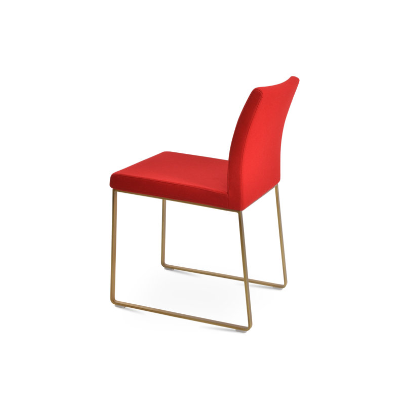 Aria Metal Upholstered Back Side Chair, Brass, Caramel Faux Leather