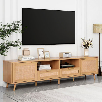Console de télévision moderne: 85 po compatible, centre multimédia intérieur spacieux pour les téléviseurs: construction, étagères spacieuses, style