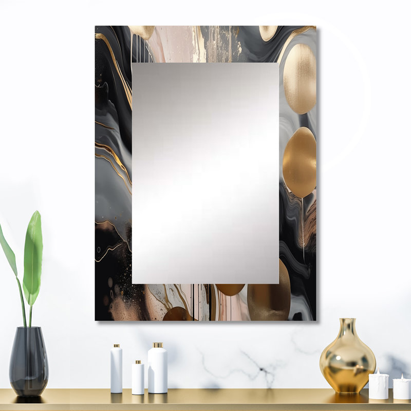 Marbre gris et doré captivant - miroir décoratif en marbre, miroir mural gris, impression d'art en métal, 32 po x 24 po