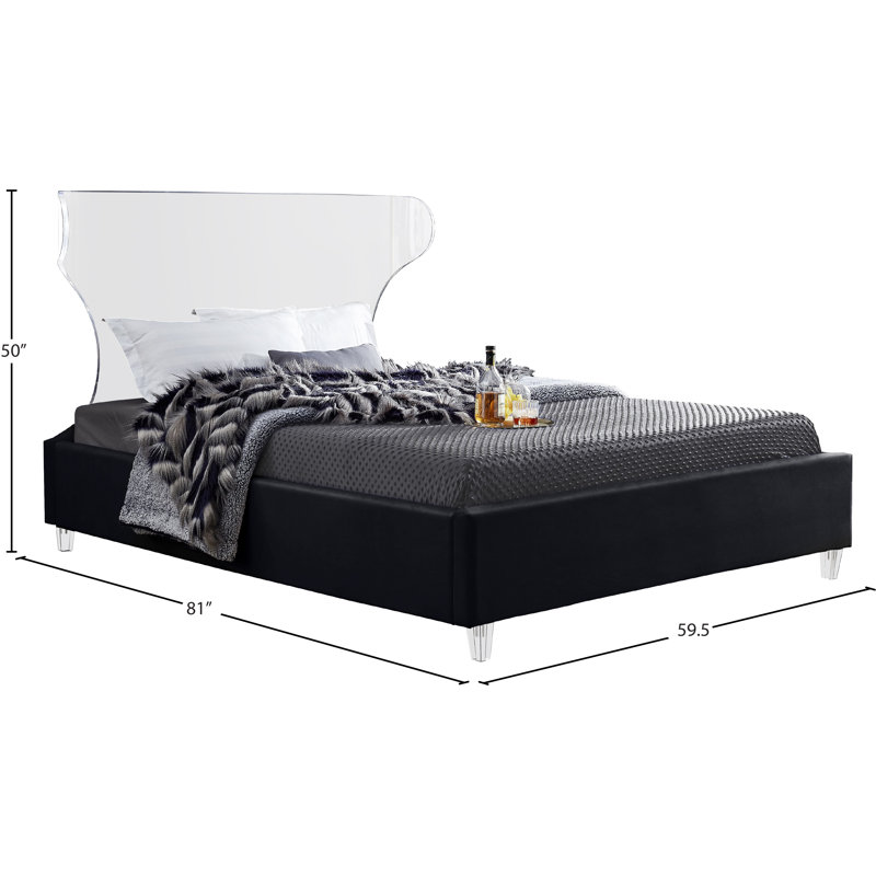 Ulm Upholstered Platform Bed, Full, Black Velvet