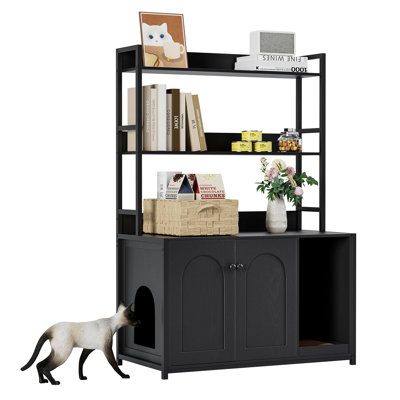 Large Hidden Cat Litter Box Enclosure Furniture with 3 Shelves Storage