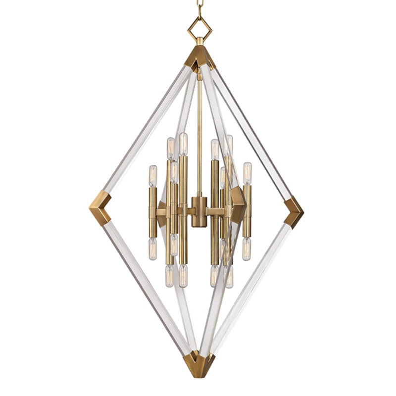 Luminaire suspendu géométrique 16 lumières Lyons, Laiton vieilli
