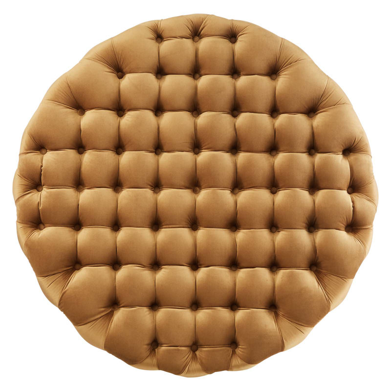 Grand repose-pieds rond en velours Performance, Velours cognac