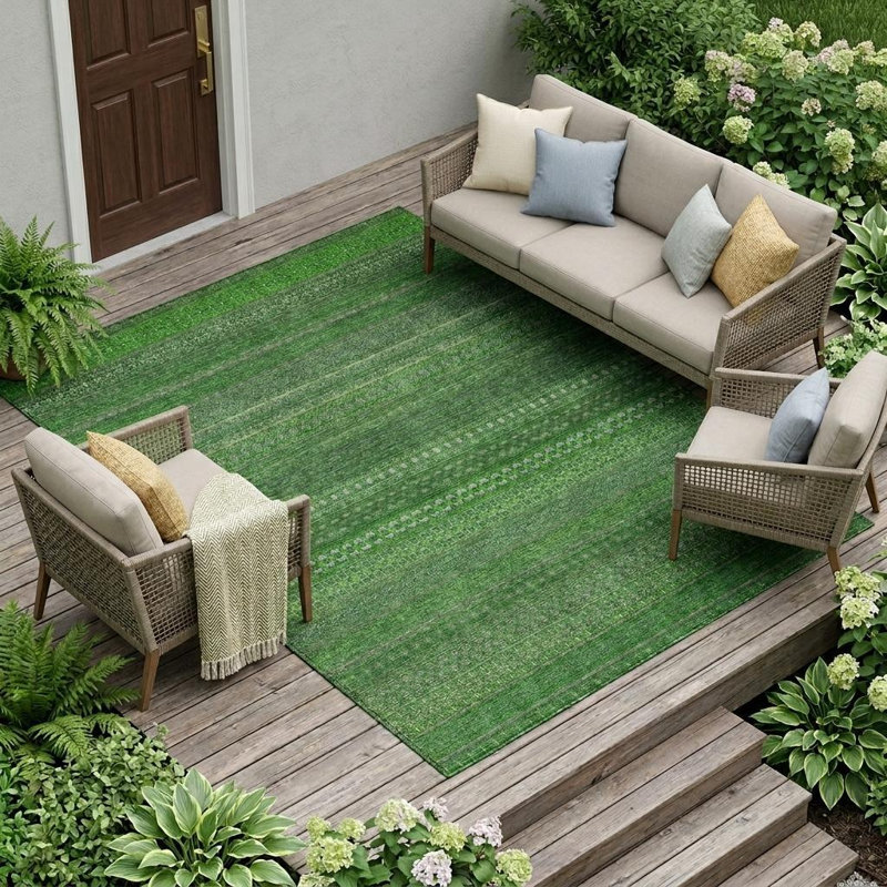 Tapis extérieur lavable rayé vert antidérapant lavable 10 pi x 14 pi