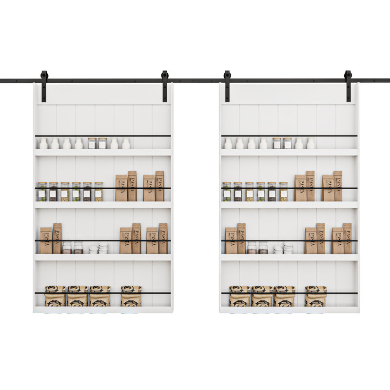 Porte de grange double 84 "en bois et bibliothèque apprêtée avec trousse de quincaillerie de fixation, 96 po x 84 po