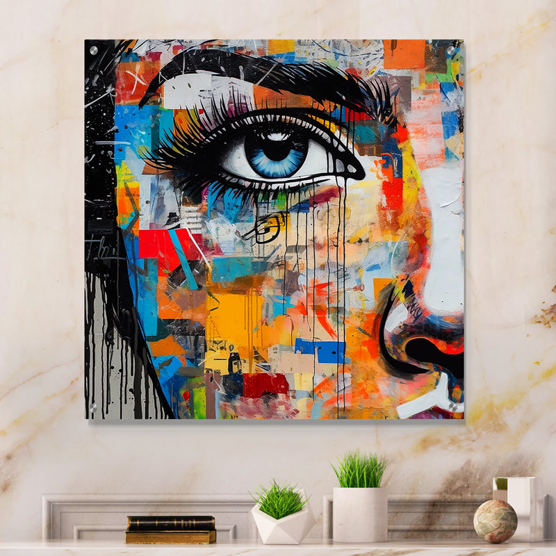 Portrait de femme pop art I - art mural acrylique moderne, H 16 po x l 16 po