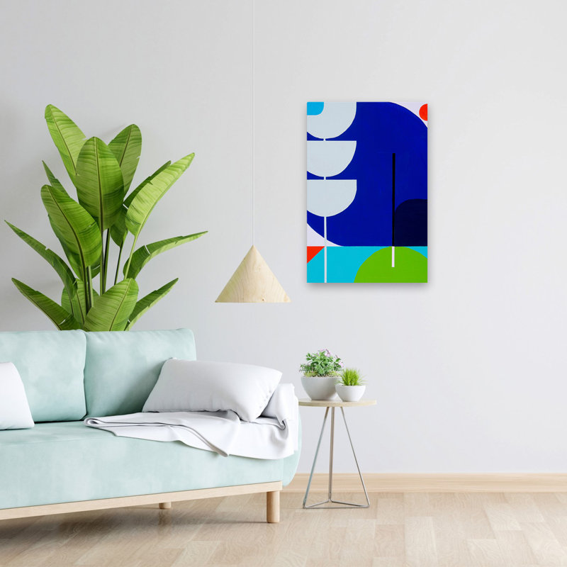 Courir vers le soleil - Art moderne Mid-Century abstrait, H 24 po x l 16 po