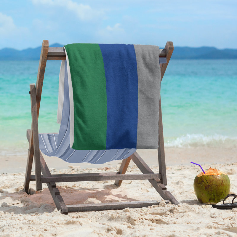 Cotton Blend Beach Towel, Green/Navy Blue/Dark Gray