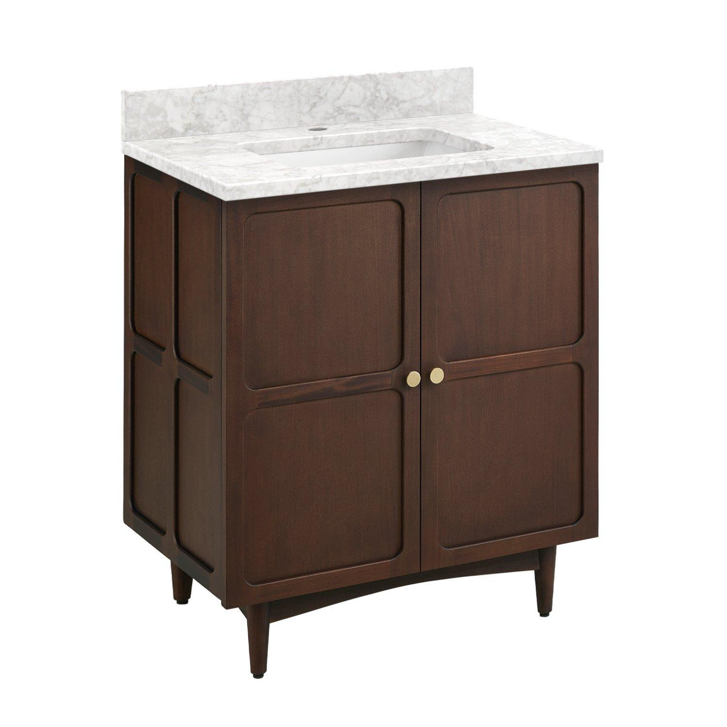 Delavan 30" Single Bathroom Vanity, Carrara Marble, Single-Hole, Rectangular 