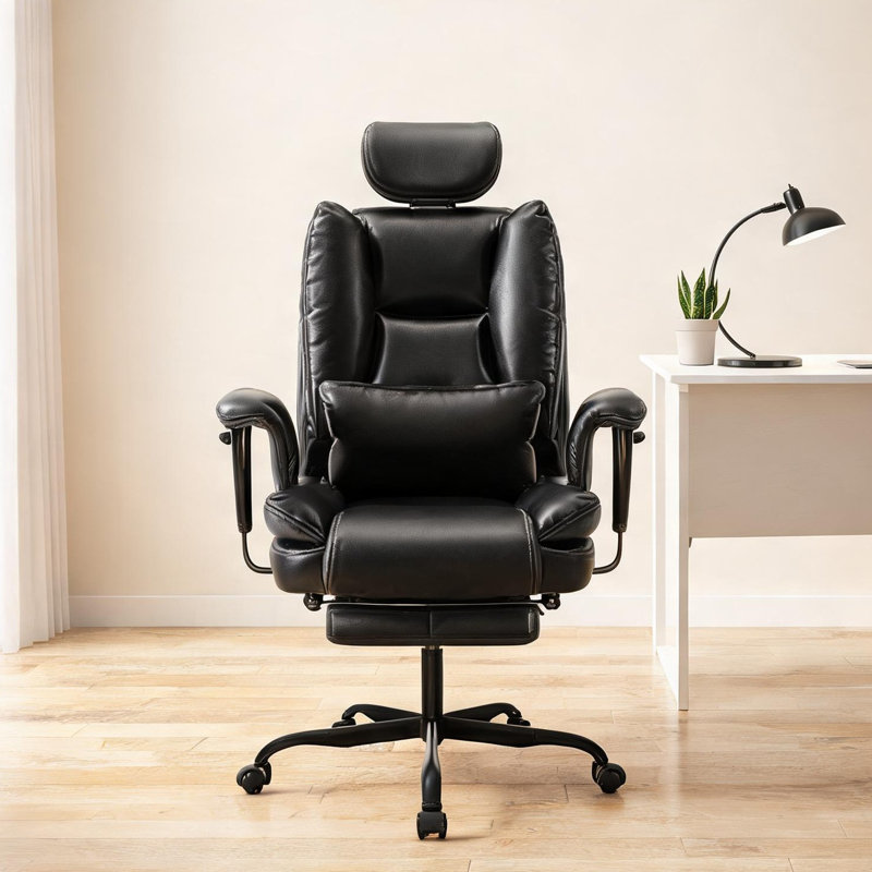 Fauteuil de direction rembourré en similicuir avec appui-tête réglable et dossier haut, 20,87 x 21,26 x 47,64, H 25,64 po