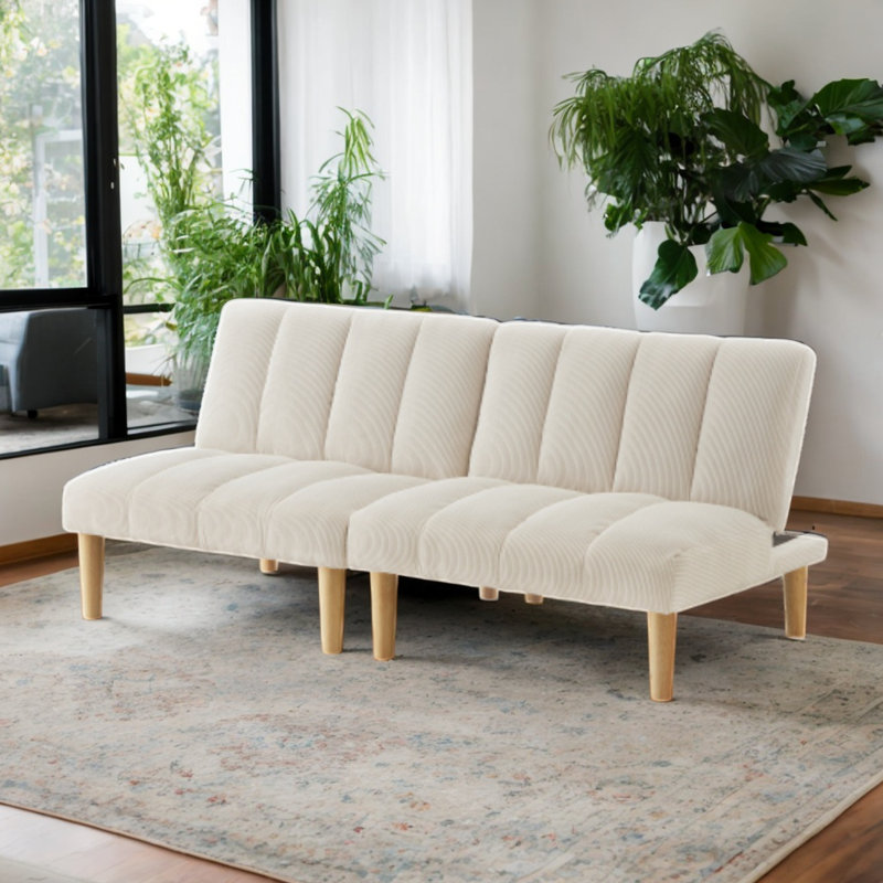 Causeuse sans accoudoirs conforme à la norme CAL117 de 65,74 po Zarnish, Velours côtelé beige
