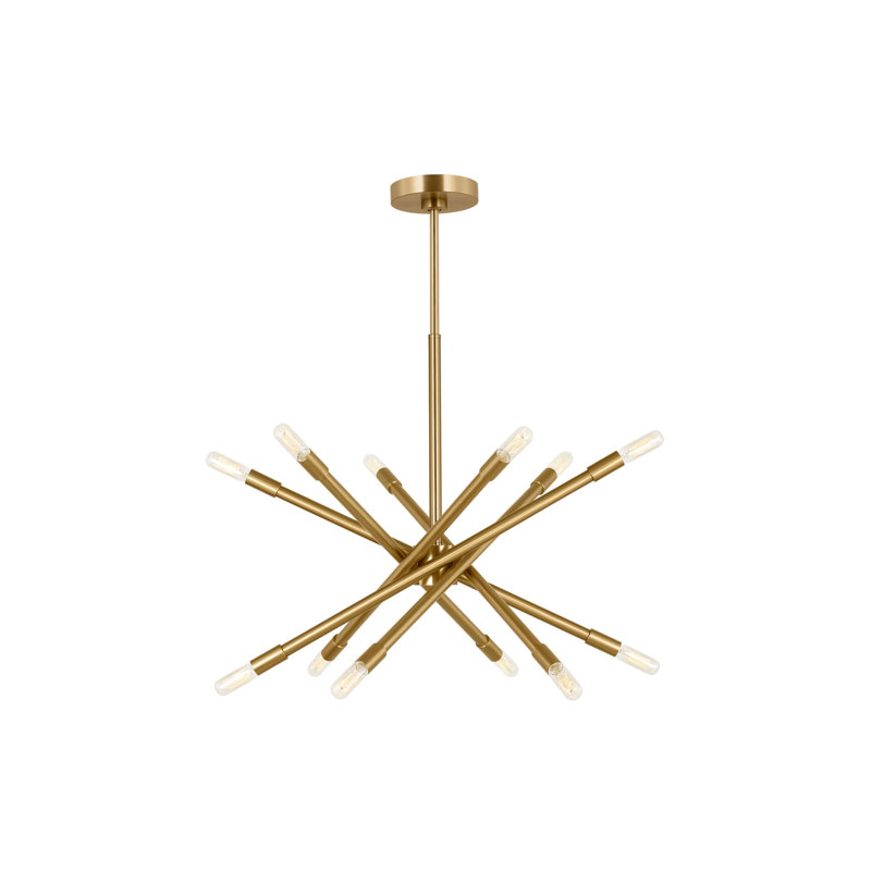 12-Light Dimmable Sputnik Chandelier, Burnished Brass, 20" H x 27.5" W x 27.5" D