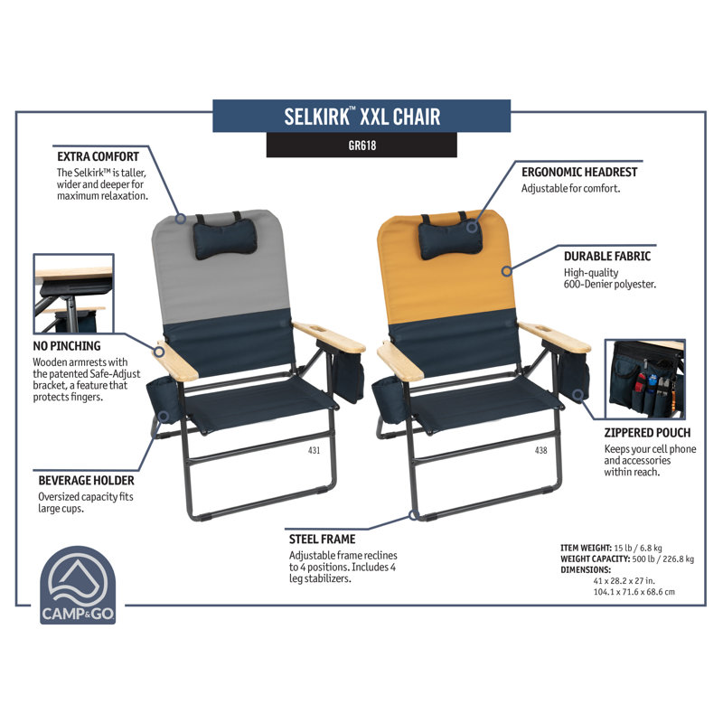 Selkirk XXL Comfort Outdoor Chair with Oversized Cup Holder - Gray & Orange