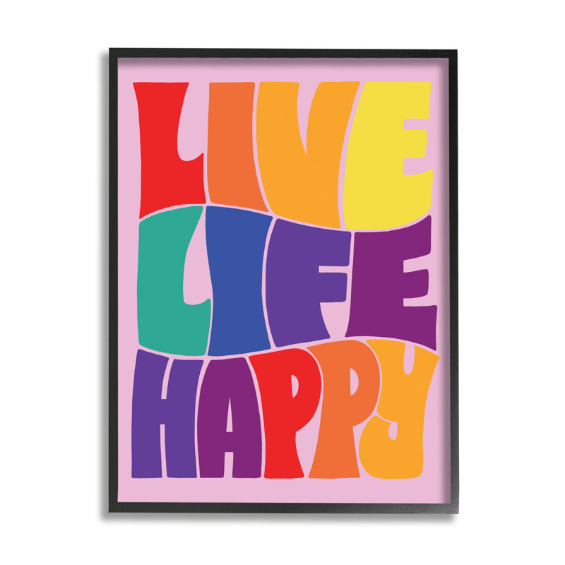 «Live Life Happy Rainbow», phrase encadrée sur bois par Jo Taylor, impression, Giclée encadrée noir minuit, H 14 po x l 11 po