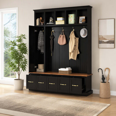 Entryway Hall Tree with Coat Hooks, Shoe Bench and Drawer Storage Cabinet