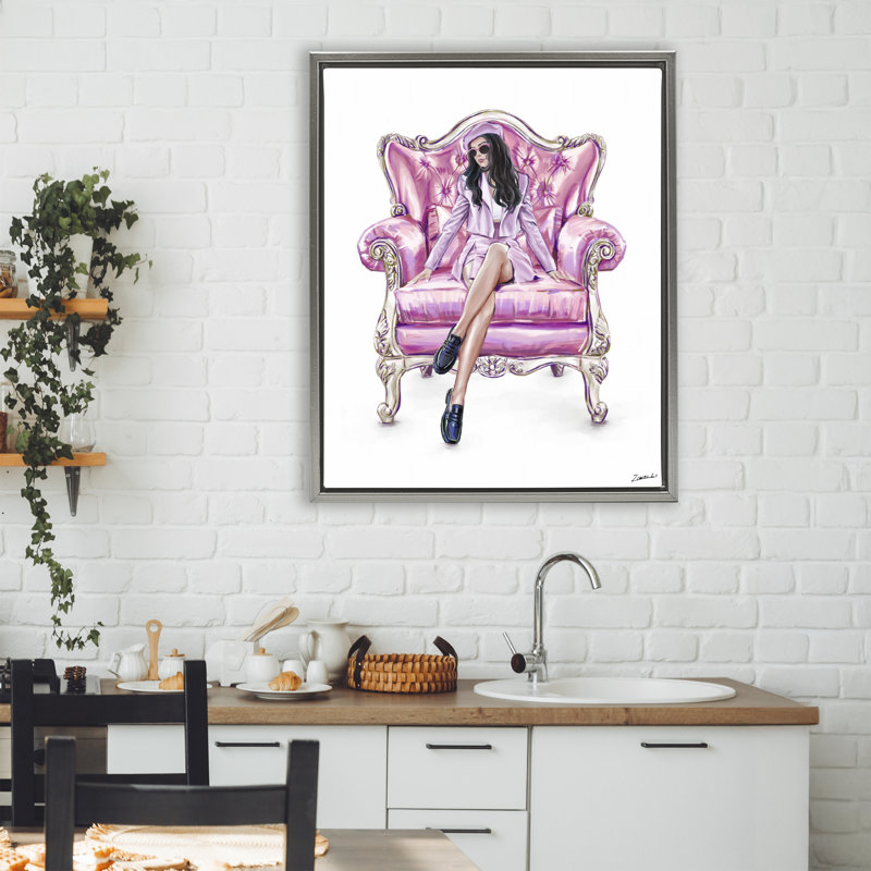 Cadre flottant rose élégant Glam Chair, design par Ziwei Li, H 31 po x l 25 po, Cadre flottant gris lustré