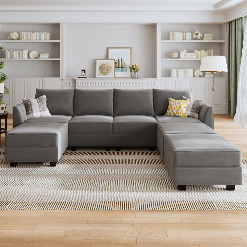 Tremee 7-Seater Upholstered Reversible Sectional, Gray Velvet