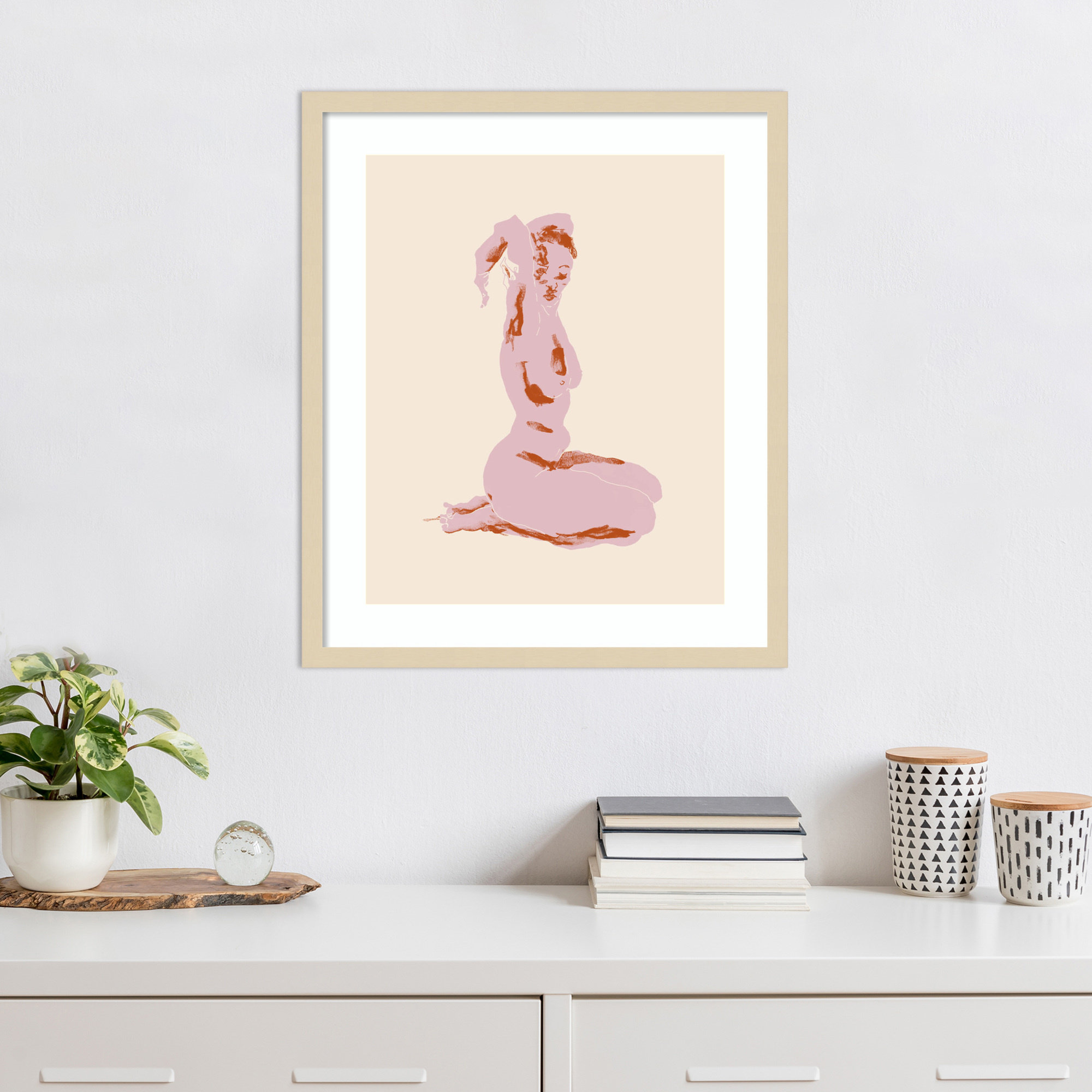 Nude With Arms Folded Over Her Head by Nantucket Wood Framed Wall Art Print, 25" H x 21" W, Brown