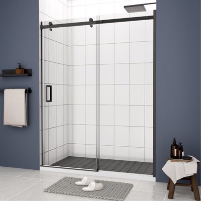 Porte de douche en verre, porte coulissante, verre trempé 5/16 po et fini noir mat 5474