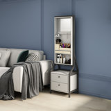 Rotating Jewellery Armoire & Makeup Mirror Cabinet with 2 Drawers, Handcrafted White Finish, Spacious Storage Solution