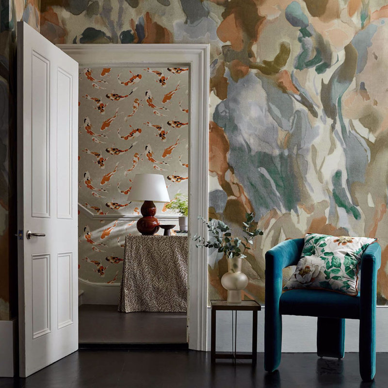 Foresta 13.35m x 68.6cm Wallpaper Roll, Baked Terracotta/Cerulean