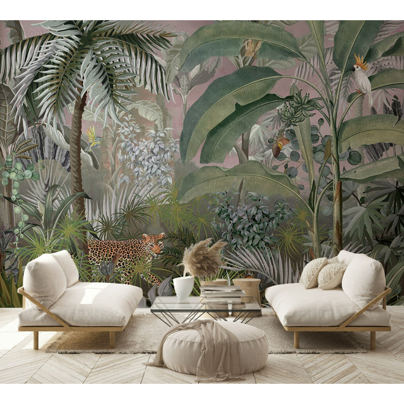 Papier peint Jungle Adventure Vibrant Wildlife, L 72,96 po x l 81 po, Rose