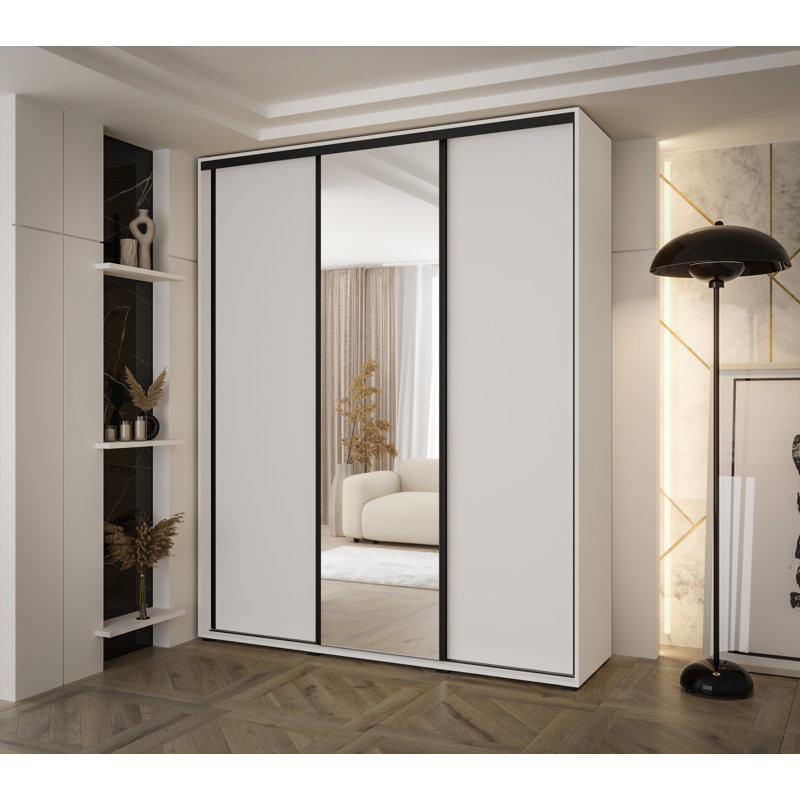 3 Door Manufactured Wood Wardrobe, White, 235.2cm H x 200cm W x 60cm D
