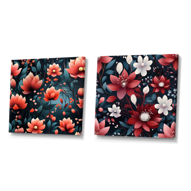 Austrina - ensemble de 2 impressions murales florales, Toile tendue, H 16 po x l 33 po x P 1 po