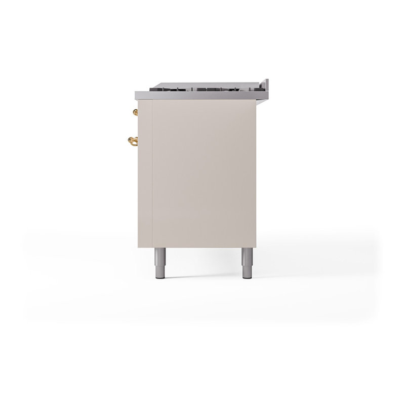 ILVE Nostalgie II Noblesse 60 in Dual Fuel Range, 9 Burner, Griddle, Antique White/Brass, Natural Gas