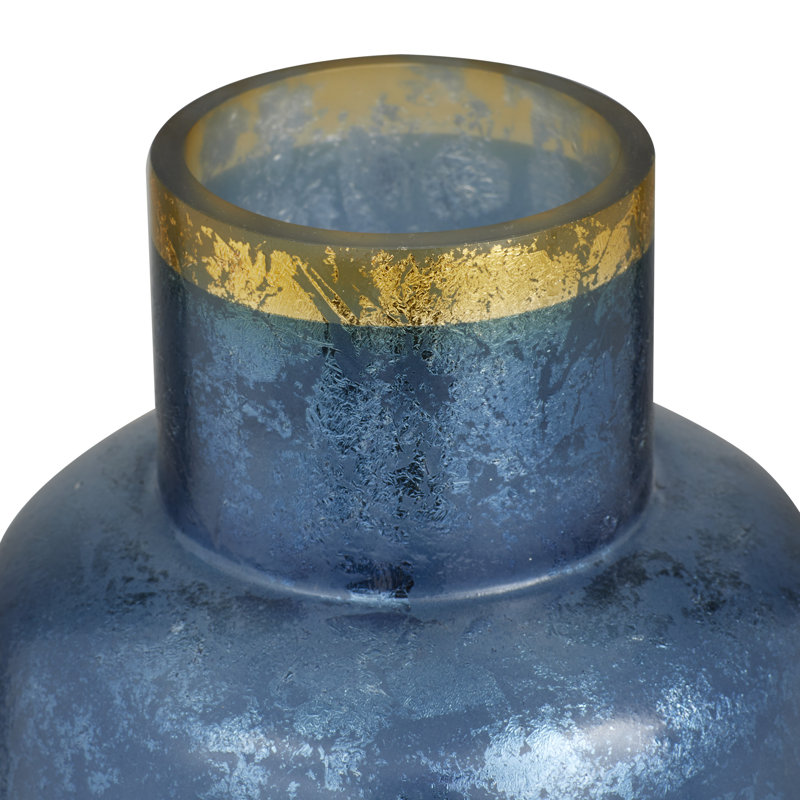 Arduina Glass Decorative Vase with Gold Rim, Blue/Gold