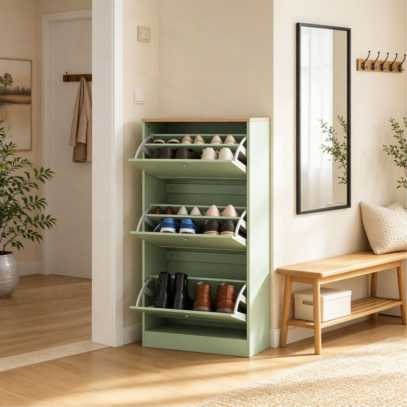 Armoire à chaussures élégante, étagère à chaussures fonctionnelle, unité de rangement pour chaussures, rangement de rangement peu encombrant