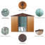 Remise de rangement en métal 8 pi x 10 pi avec base, structure en fer galvanisé café, évents perforés pour la ventilation, porte coulissante cadenassable, remise extérieure facile à assembler, construction robuste, intégrée-125768956