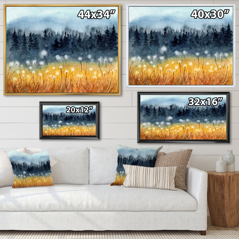 Paysage avec un champ de blé jaune - reproduction sur toile, H 30 po x l 40 po, Cadre flottant en érable