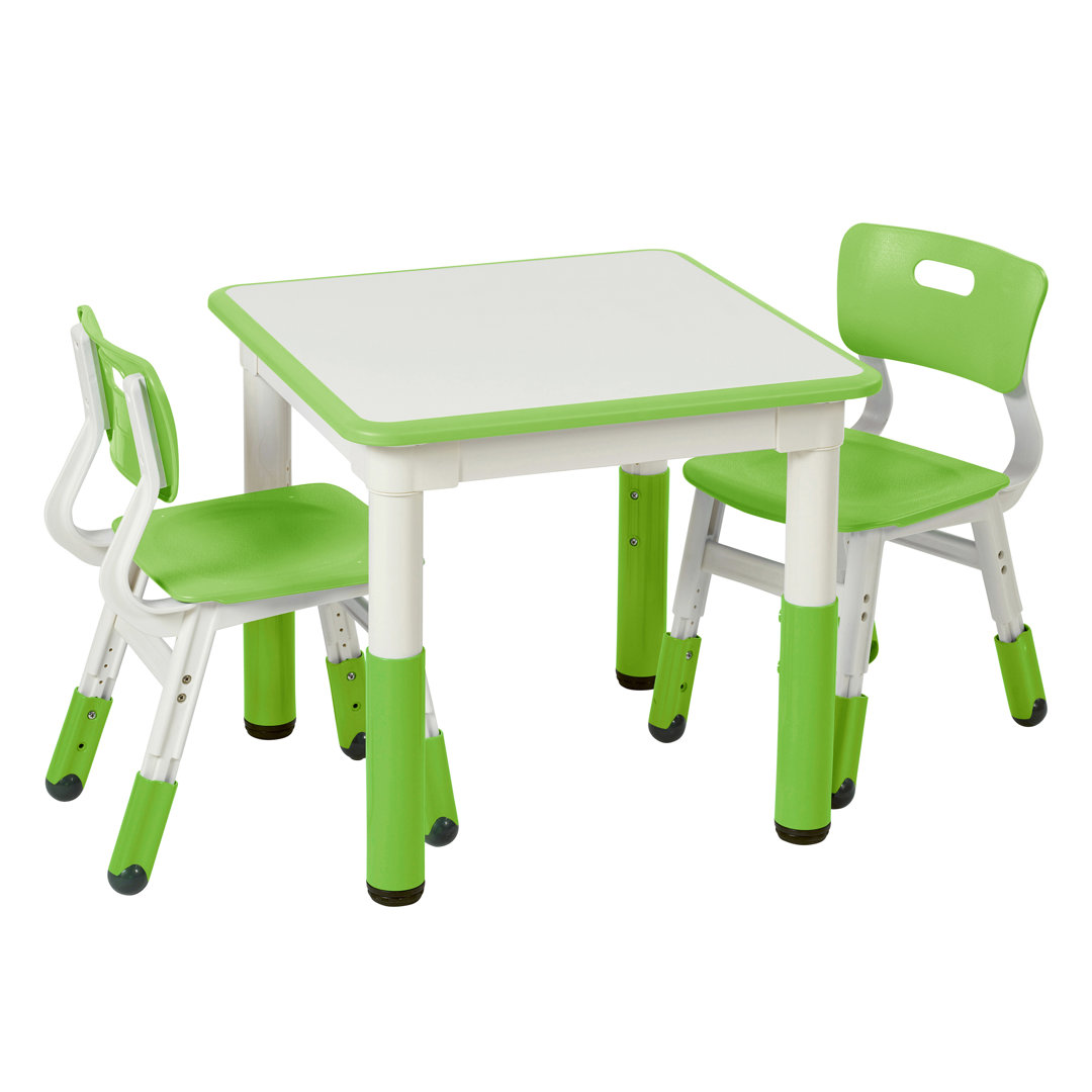 ECR4Kids Dry-Erase Square Activity Table with 2 Chairs, Adjustable, Kids Furniture, 3-Piece ECR4Kids Color (Table 