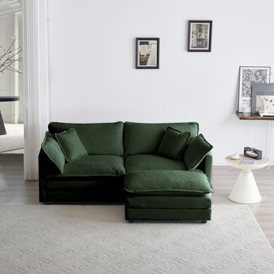 Canapé moderne à deux places en chenille avec 1 repose-pieds, canapé modulaire en forme de L 2 places avec repose-pieds, causeuse avec repose-pieds