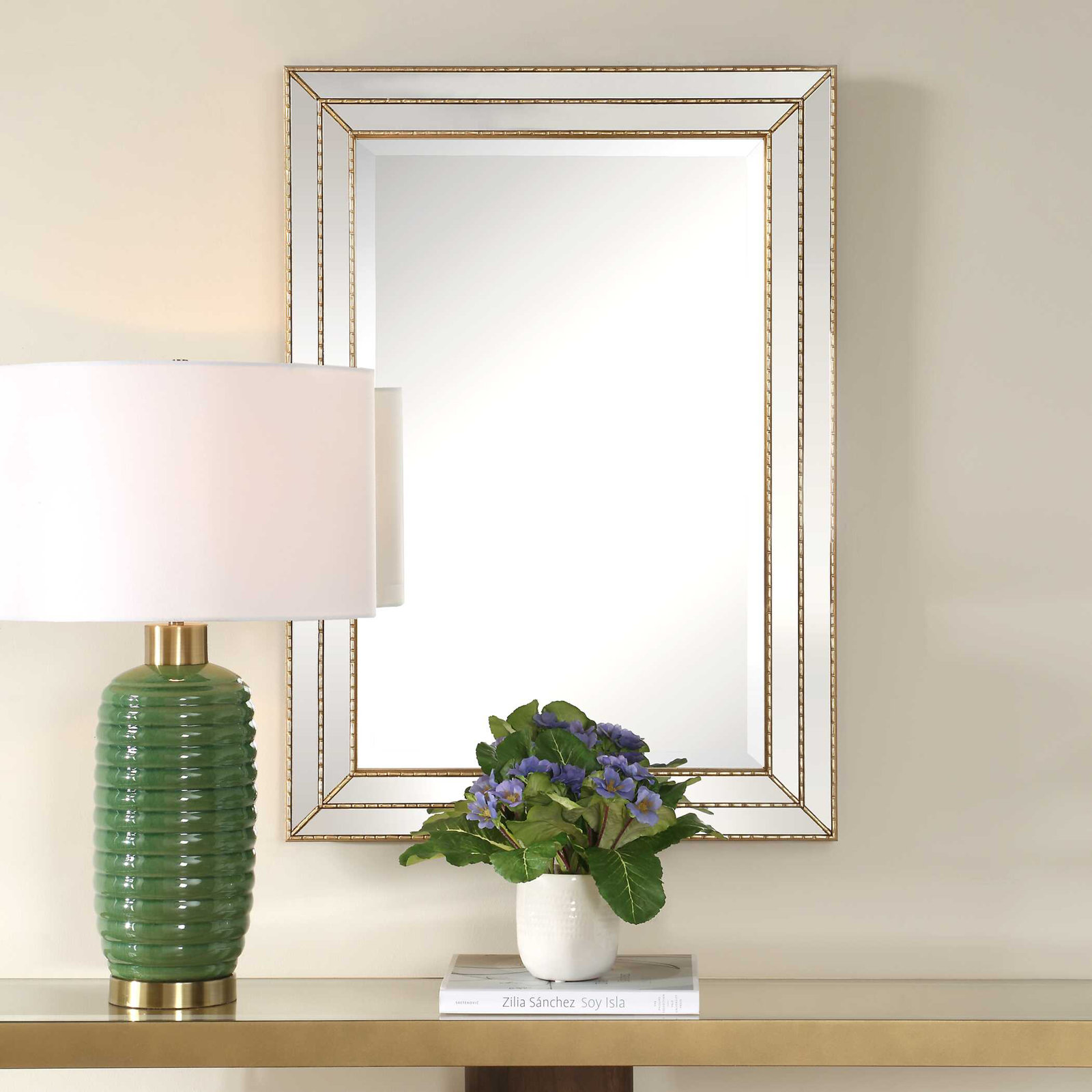 Almyra Rectangle Wall Mirror, Metallic Gold