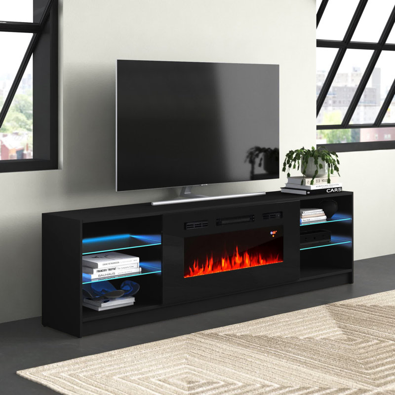 Meuble télé 40 po avec éclairage DEL, foyer électrique et télécommande Chesler, Noir