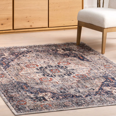 Tapis médaillon safran pour le salon, la chambre et la cuisine, bleu marine / beige