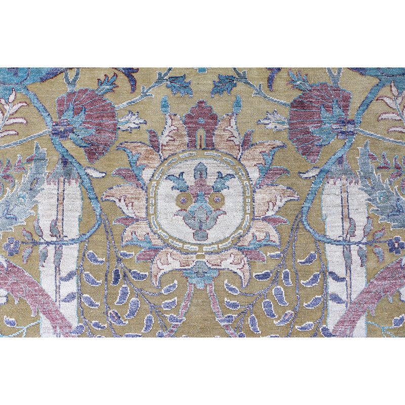 Hand-Knotted High-Quality Camel and Multi-Colored Area Rug, Rectangle 9' x 12'