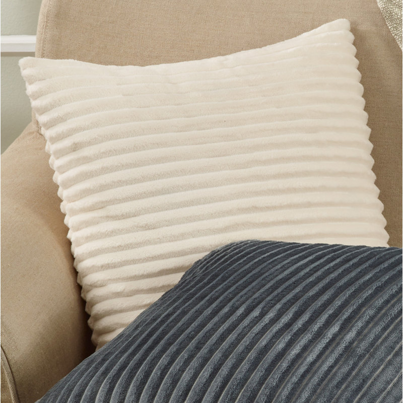 Gray Ribbed Faux Rabbit Fur 18" Decorative Pillow